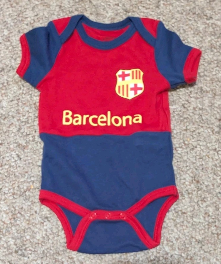 Bebé 0-3 Meses Fútbol Barcelona Una Pieza Body Mameluco Rojo/Azul Envío Gratis NUEVO