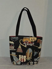 Route 66 Tapestry Tote/sholder Bag Nostalgic detail with embroidery.