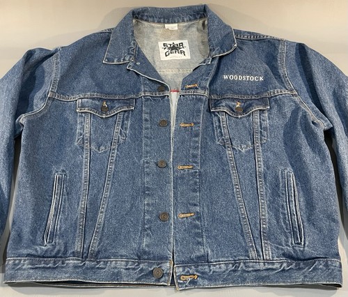 Vintage 1994 Woodstock Concert Blue Denim Jean Jacket Star Gear Embroidered XL - Picture 4 of 10