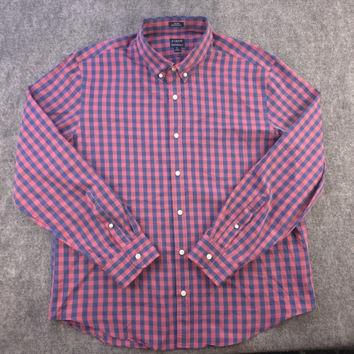 Camicia J Crew Performance XL Slim Untucked Blu Rosso Check Manica Lunga Bottoni