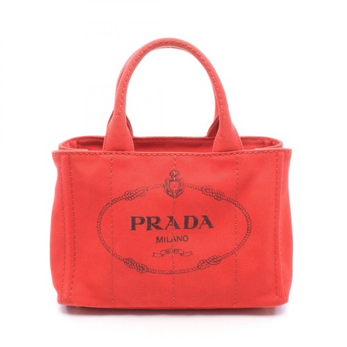 PRADA CANAPA Hand Tote Bag 1BG439 canvas Red Used Women Logo