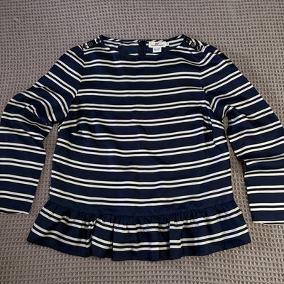 Vineyard Vines Silk Blue White Striped Long Sleeve Peplum Womens 8