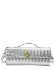 Tiffany & Fred Paris Woven Leather Clutch Women's Silver