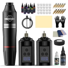 Tattoo gun Kit Complete for Beginners Tattoo Pen Machine with 2 Power Needle Ink