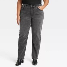 Ava  Viv Women's 90's Straight High Rise Jeans Black Wash Size 17