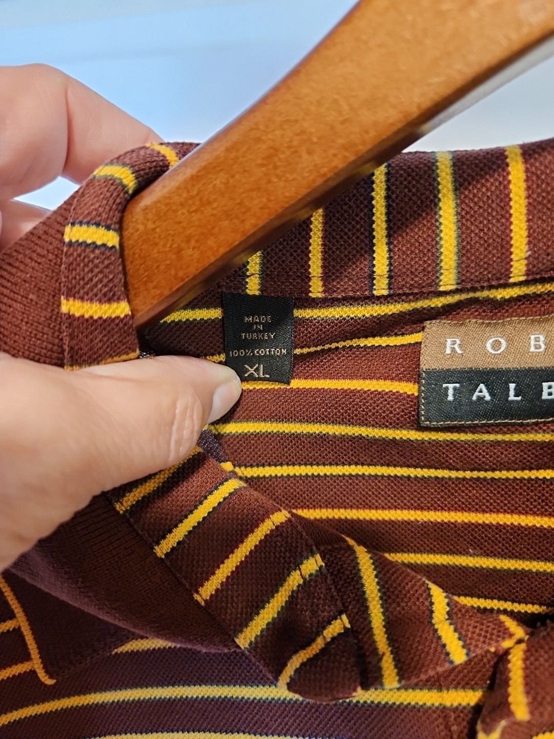 Robert Talbott Striped Polo Maroon Drk Yellow Col… - image 5