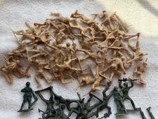 Vintage WW2 Plastic 2 Army Men Toy Soldiers Tan And Green Figures lof of 74