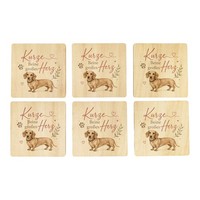 6Er Set Untersetzer Holz Kurze Beine - Dackel Und Herzmotiv Mit Spruch: Kurze