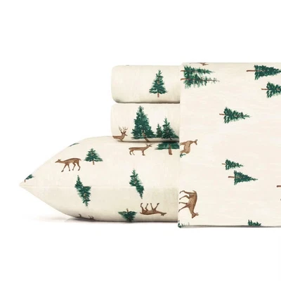 Queen Patterned Flannel Sheet Set Deer Hollow - Eddie Bauer