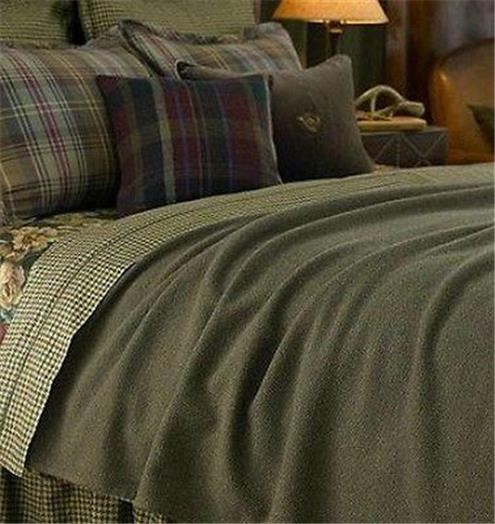 RALPH LAUREN EDGEFIELD PLAID Queen FLAT SHEET Green Brown Pre