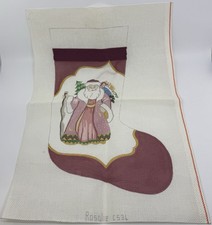 Rosalie Peters Hand-Painted Christmas Sock Santa Needlepoint Canvas Started READ