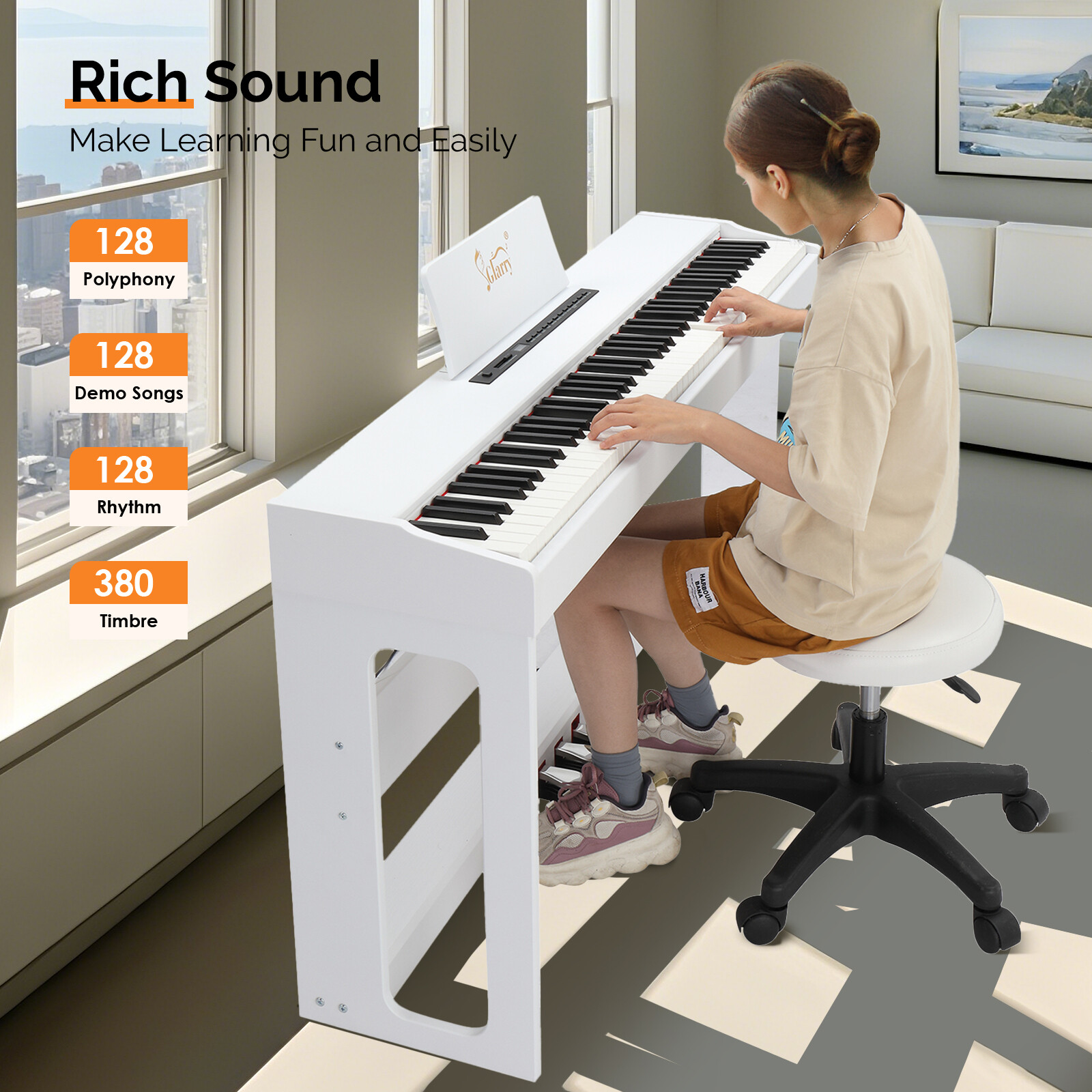 Glarry 88 Keys Full Weighted Hammer Keyboards Electric Digital Home Piano White