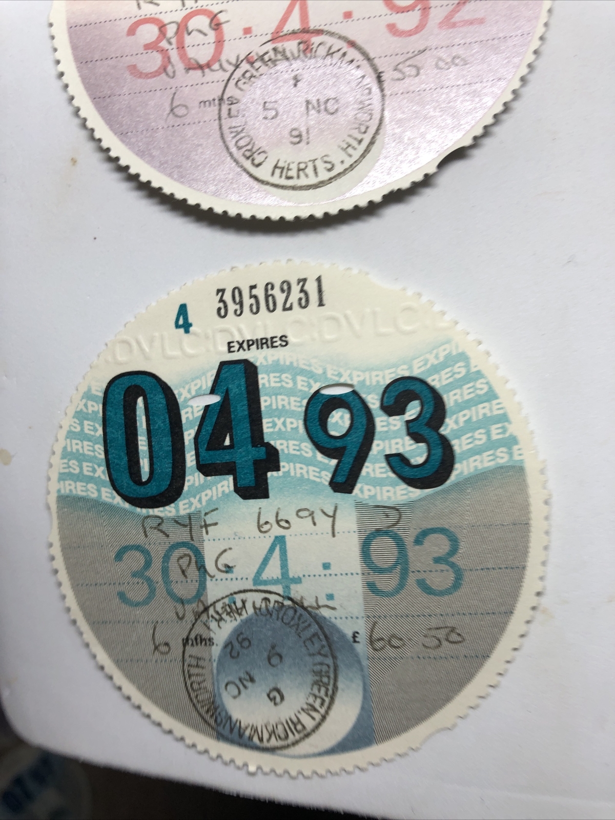 Vintage Car Tax Discs 1990 1991 1992 1993 Vauxhall eBay