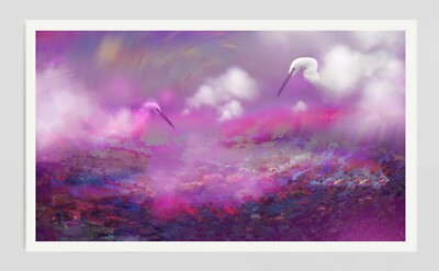 GROSSER Wandkunstdruck/Bild Reiher Wolken breit PANORAMA Fine Art 16,5 x 9,5 '''' 