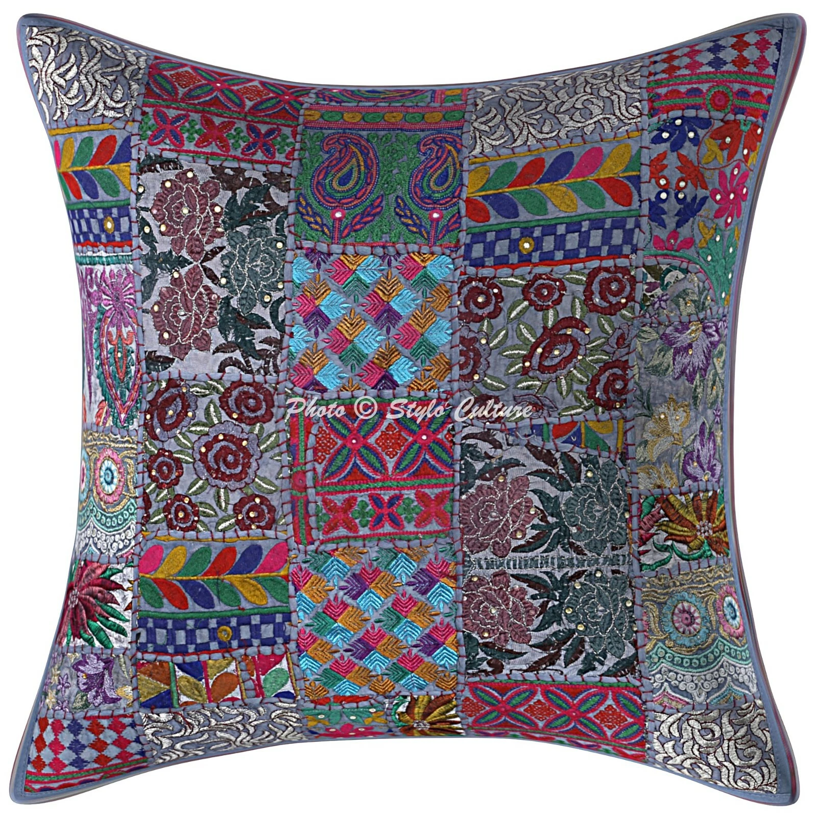 Ethnic Cushion Cover 60x60 cm Patchwork Cotton 24x24 Abstract Throw Pillow Cover