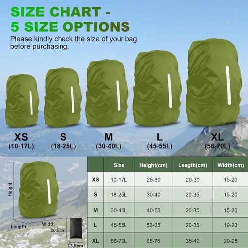 2 Pack Waterproof Rain Cover for Backpack, Reflective Rucksack Rain Cover - Picture 8 of 9