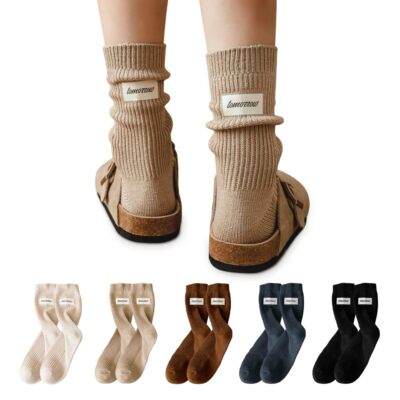 Ribbed Socks Women Cozy Socks   5 Pair Cute Womens Lettering Crew Socks A. Ee...