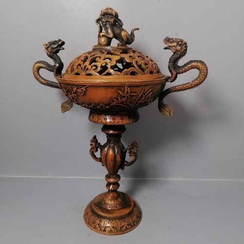 collection Chinese copper handmade dragon lion statue exquisite Incense burner - Picture 2 of 9