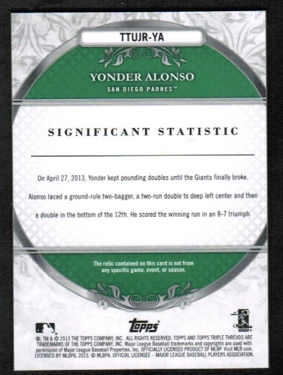 2014 Topps Triple Threads Relics Emerald Yonder Alonso Bat #/18 (ref 23799) - Image 2 of 2