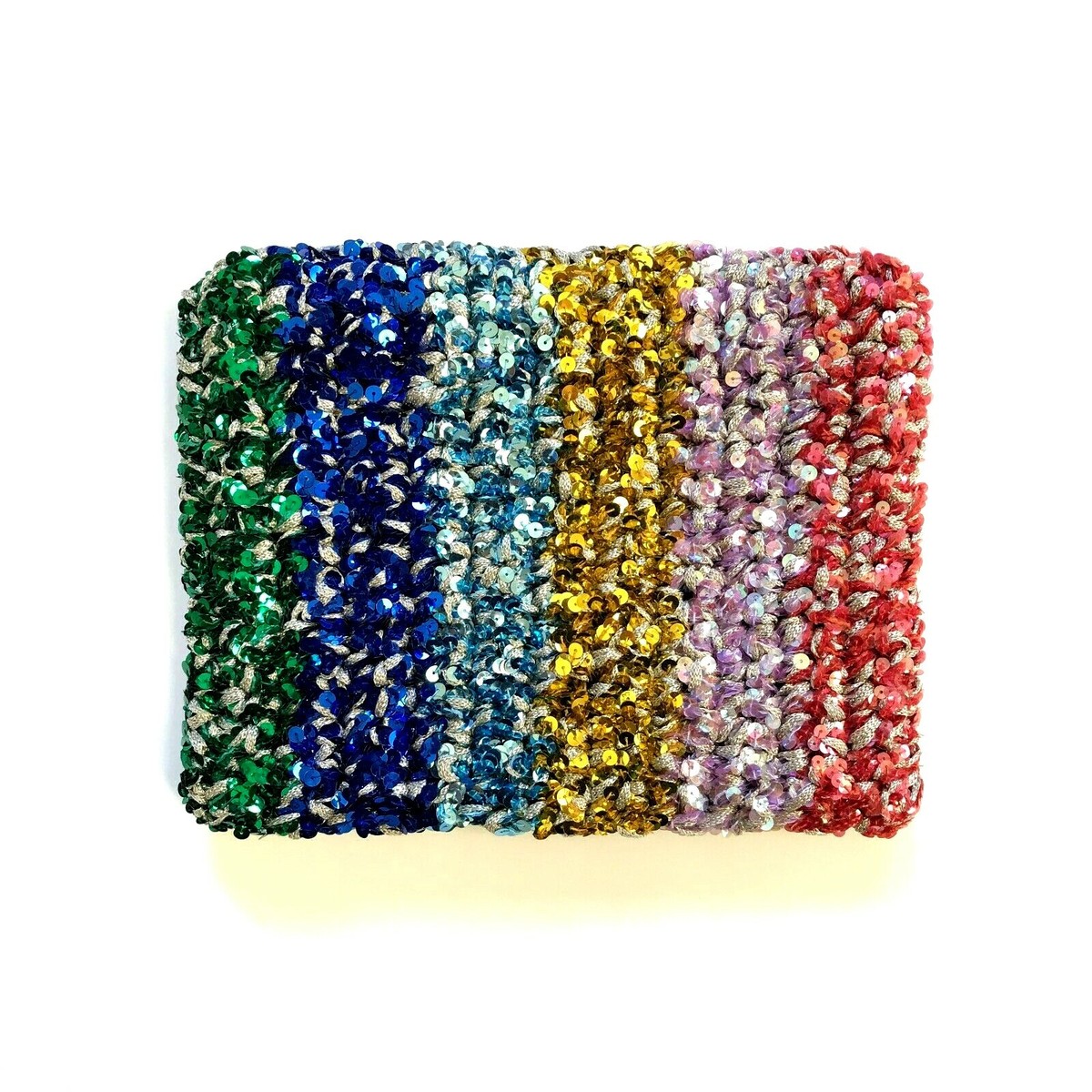 NEW Lorenza Gandaglia Clutch Bag Purse Sequins Rainbow Stripe Blue 