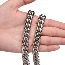 24" 14mm Heavy Women Mens Miami Cuban Link Chain Silver Stainless Steel Necklace