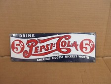 Vintage Drink Pepsi Cola 5¢ Ande Rooney Porcelain Enamel Hanging Sign   A