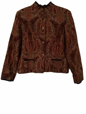 Field Manor Women's Gold Brown Rust Colored Paisley Jacket, XL
