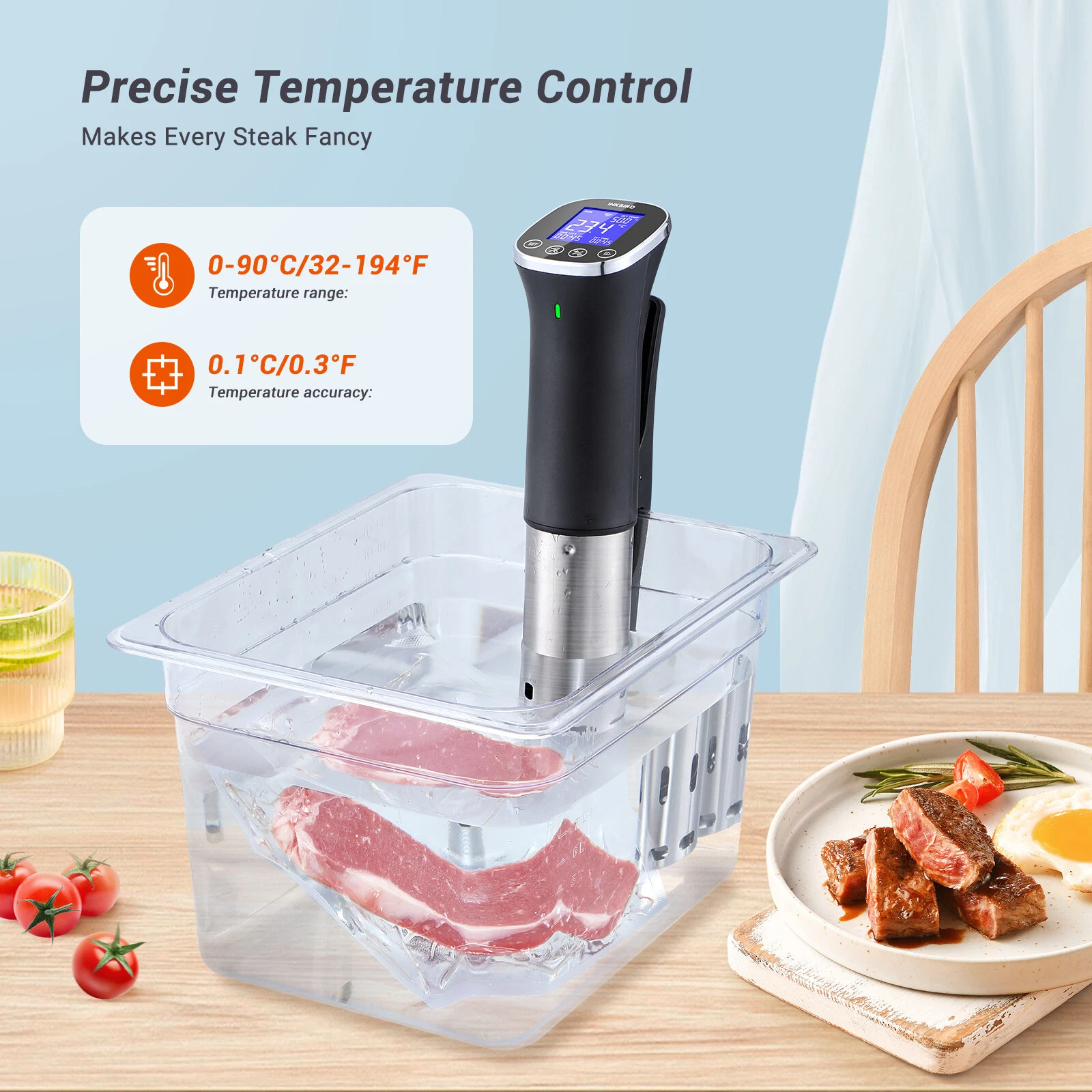 Sous Vide Machine Inkbird WiFi Slow Cooker IP67 Waterproof Ultra-Quiet Timer
Opens in a new window o