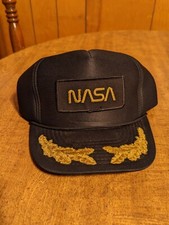 Nissin Vintage NASA Mesh Hat Ball Cap Kennedy Space Center Embroidered Gold USA