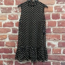 Lulus Dress Womens Medium Black White Chiffon Embroidered Floral Sheer High Neck