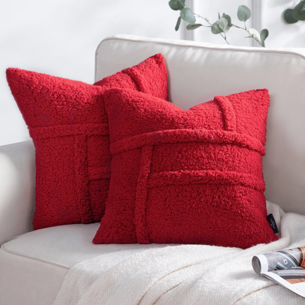 red sherpa pillow