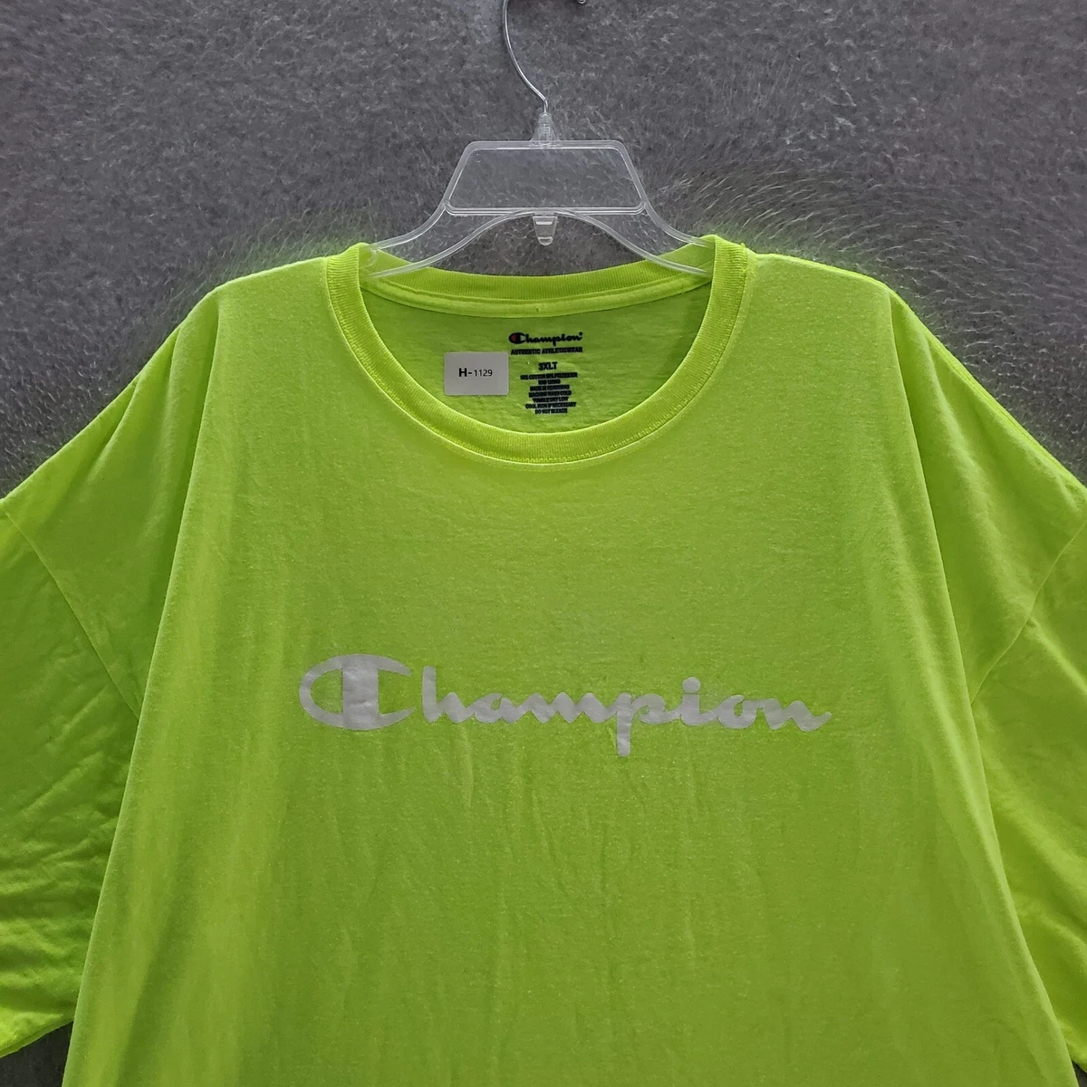 Champion Men T Shirt 3XL Tall Neon green Logo Graphic Spellout Short Sleeve Crew