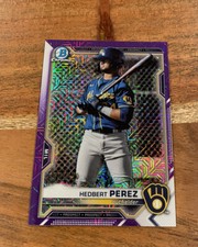 2021 Bowman Chrome Hedbert Perez Purple Mojo Refractor /250 Rookie NRMT+ Brewers