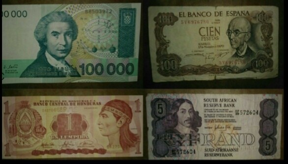 Lot of Worldwide Banknotes (5 Rand & 100000 Dinaras & 1 Lempira & 100 ...