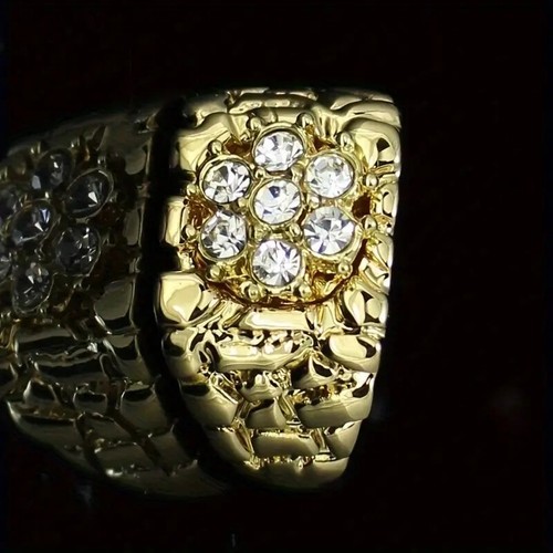 ANILLO ROSADO PEPITA DORADA HELADO HIP HOP RAPERO CHAPADO EN ORO LUJO TALLA 8 ~ 12 - Imagen 2 de 4