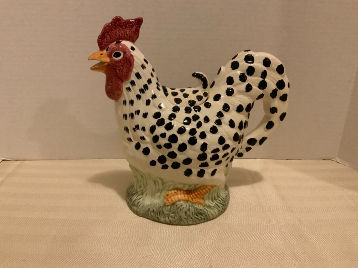 Wang's International Ceramic Rooster Tea pot Pitcher 8” Tall Black