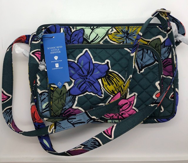Vera Bradley Iconic RFID Little Hipster Crossbody Purse Falling Flowers