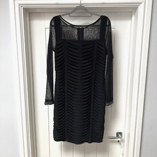 Mint Velvet Evening Dress Women's UK 14 Black Sheer Sleeves Sequins Bodycon