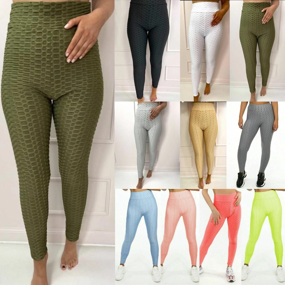 Womens Anti-Cellulite Textured Ruched Waffle Push Up Yoga Gym Sports  Leggings