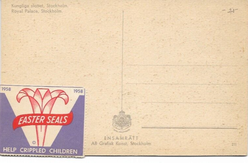 IL PALAZZO REALE a Stoccolma, Svezia: 1958 Cartolina ~ Con SIGILLO PASQUALE (#2298) - Foto 2 di 2