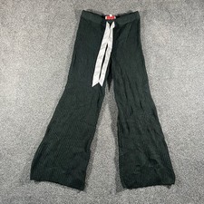 Pink Rose Womens Medium Green Ribbed Knit Wide Leg Lounge Pants Y2K
