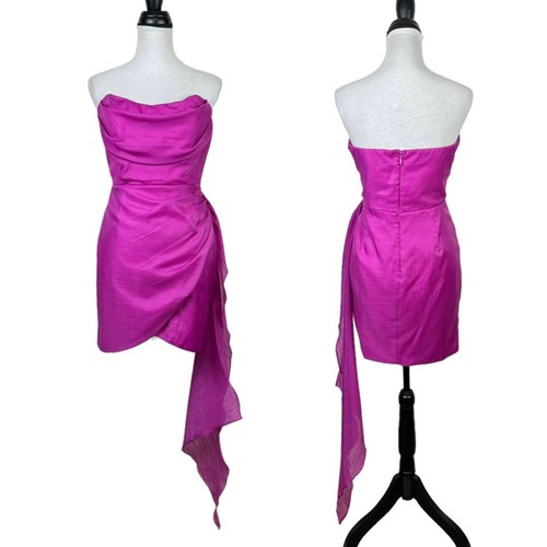 Maniju Neu mit Etikett Damen L Sabina Magenta Lila trägerlos drapiert Mini Brautjungfernkleid - Bild 1 von 13