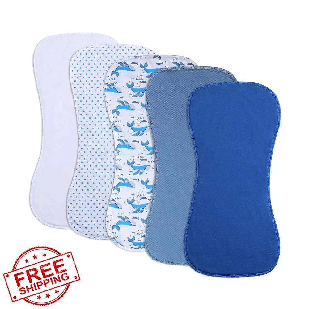 Gelisite Baby Burp Cloths 5 Pack, Soft Absorbent, Unisex, Blue