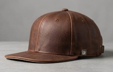 Premium Brown Leather Baseball Cap - Stylish Unisex Adjustable Snapback Hat