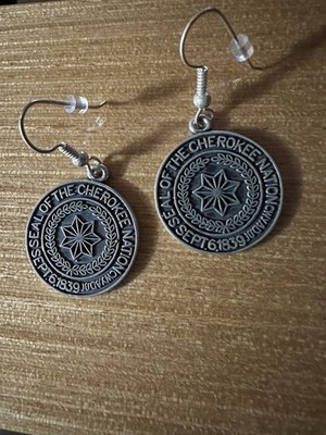 Vintage Sterling Silver Cherokee Nation Seal Earrings   WM Maker Mark 9.5g