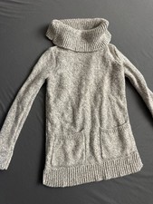 LOFT Gray Cowl Neck Rib-Knit Long Sleeve Pullover Sweater w/ Pockets, XXSP