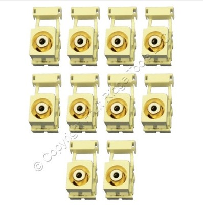 10 Leviton Quickport Almond RCA Stereo Audio Gold Jacks White Strip Barrel 40735