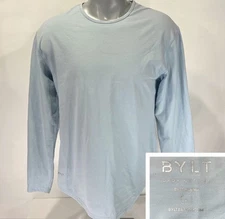 BYLT Drop Cut Long Sleeve Lux L Large Crew Neck T-Shirt Light Blue Performance