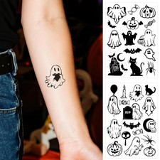 2 Sheets Halloween Temporary Tattoos Ghost Pumpkin Witch Bat Waterproof Mini