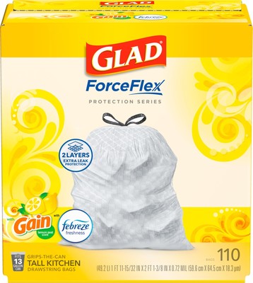 Glad ForceFlex Tall Kitchen Trash Bags, 13 Gallon, Gain Lemon Zest, 110 Count...